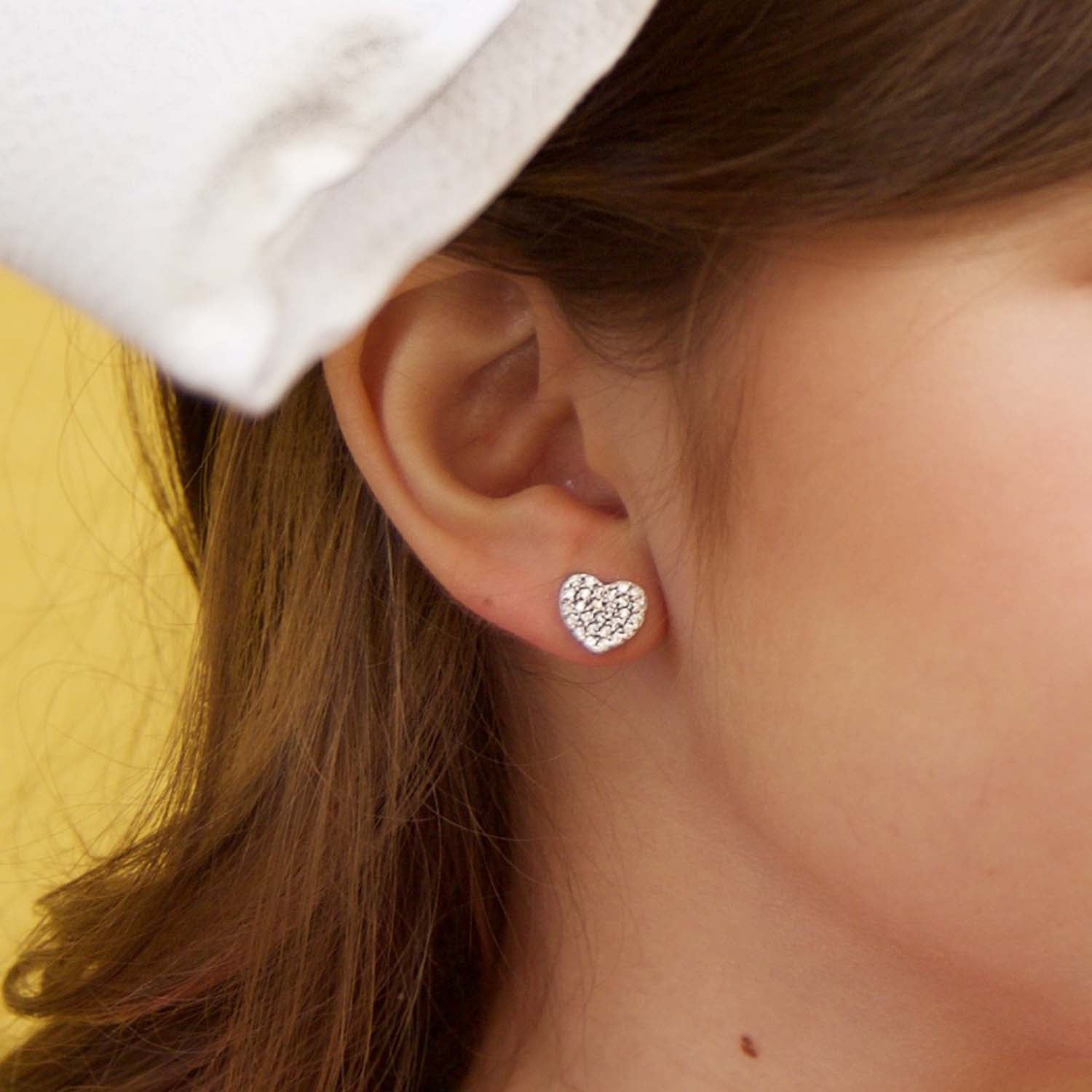 Heart Earrings in Sterling Silver with CZ Pavé or Yellow Gold Plated