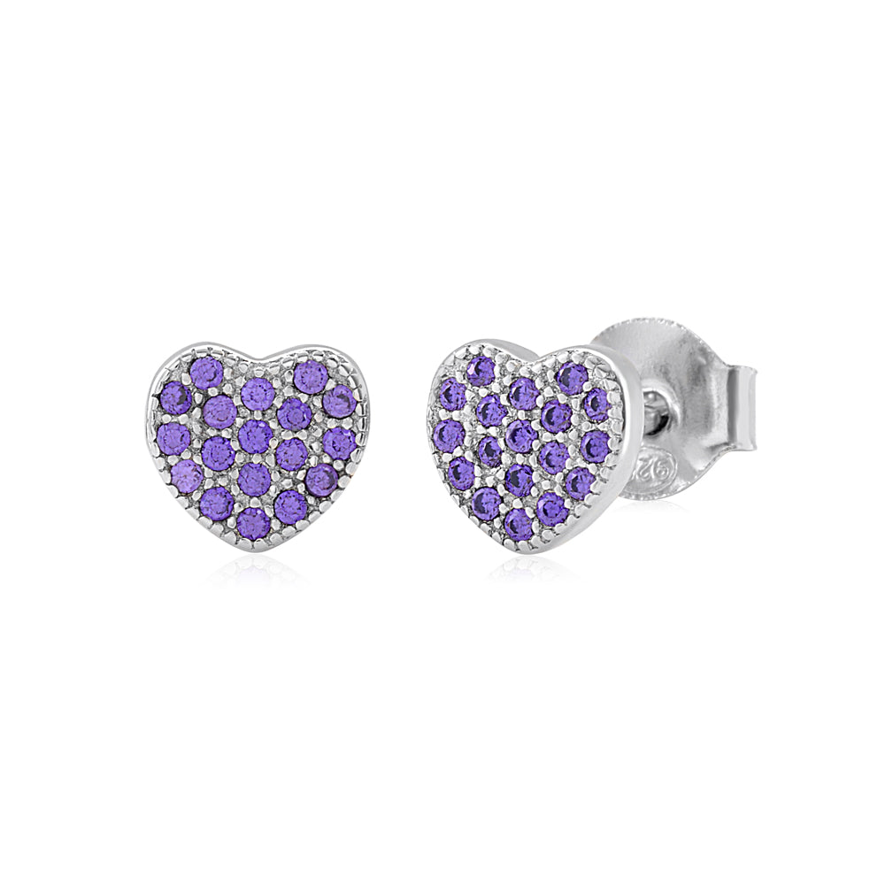 Heart Earrings in Sterling Silver with CZ Pavé or Yellow Gold Plated