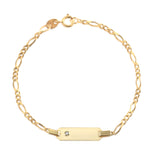 14K Yellow Gold ID Bracelet Figaro Chain Diamond Accent 0.01 ct 5.5" Italy for Boys and Girls