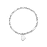 Sterling Silver 925 Polished Bead Stretch Bracelet with Heart Accent Charm