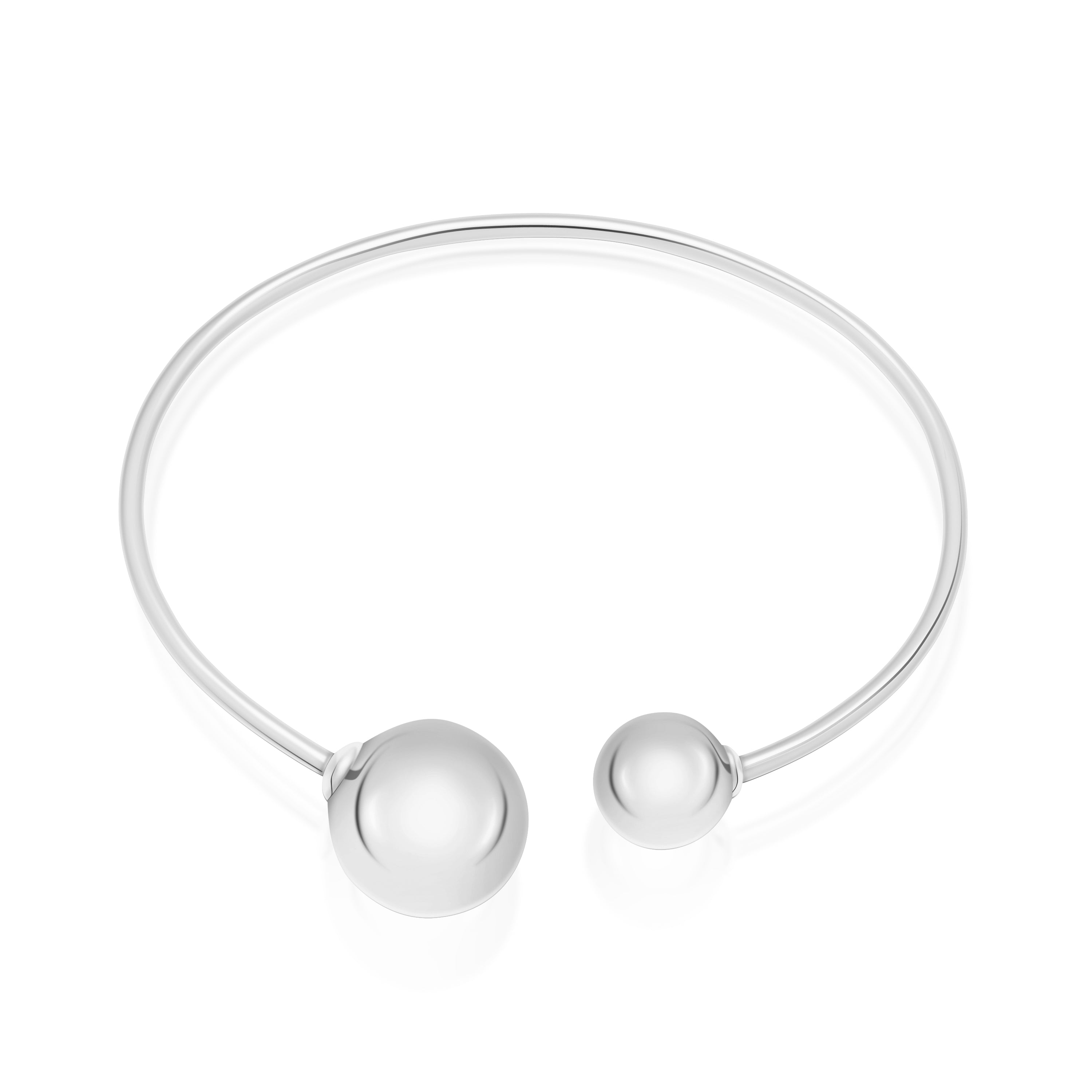 Sterling Silver 925 Polished Double Ball Wire Bracelet