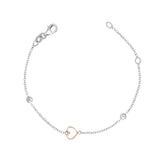 Heart Bracelet in 14k Yellow White & Rose Gold with CZ
