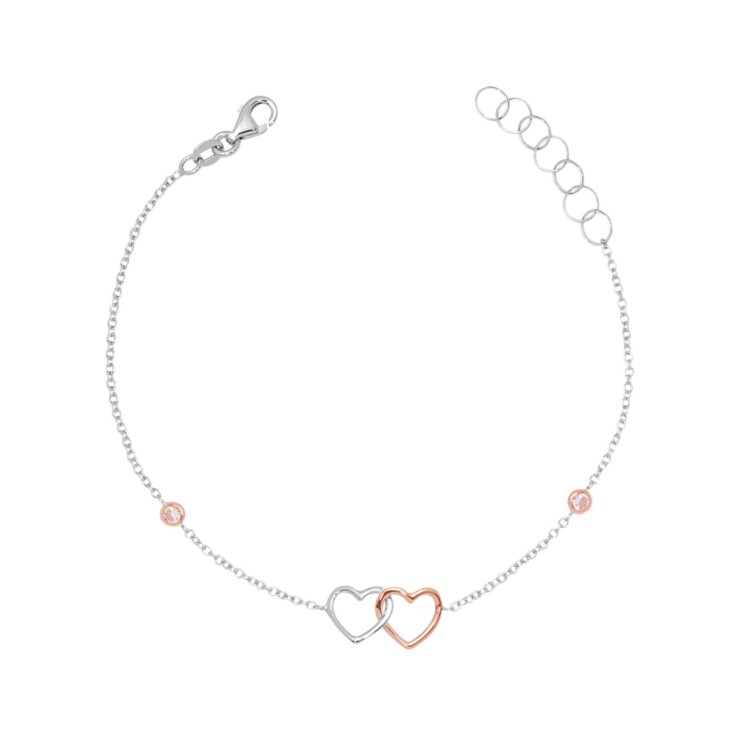 Heart Bracelet in 14k White Yellow and Rose Gold with CZ