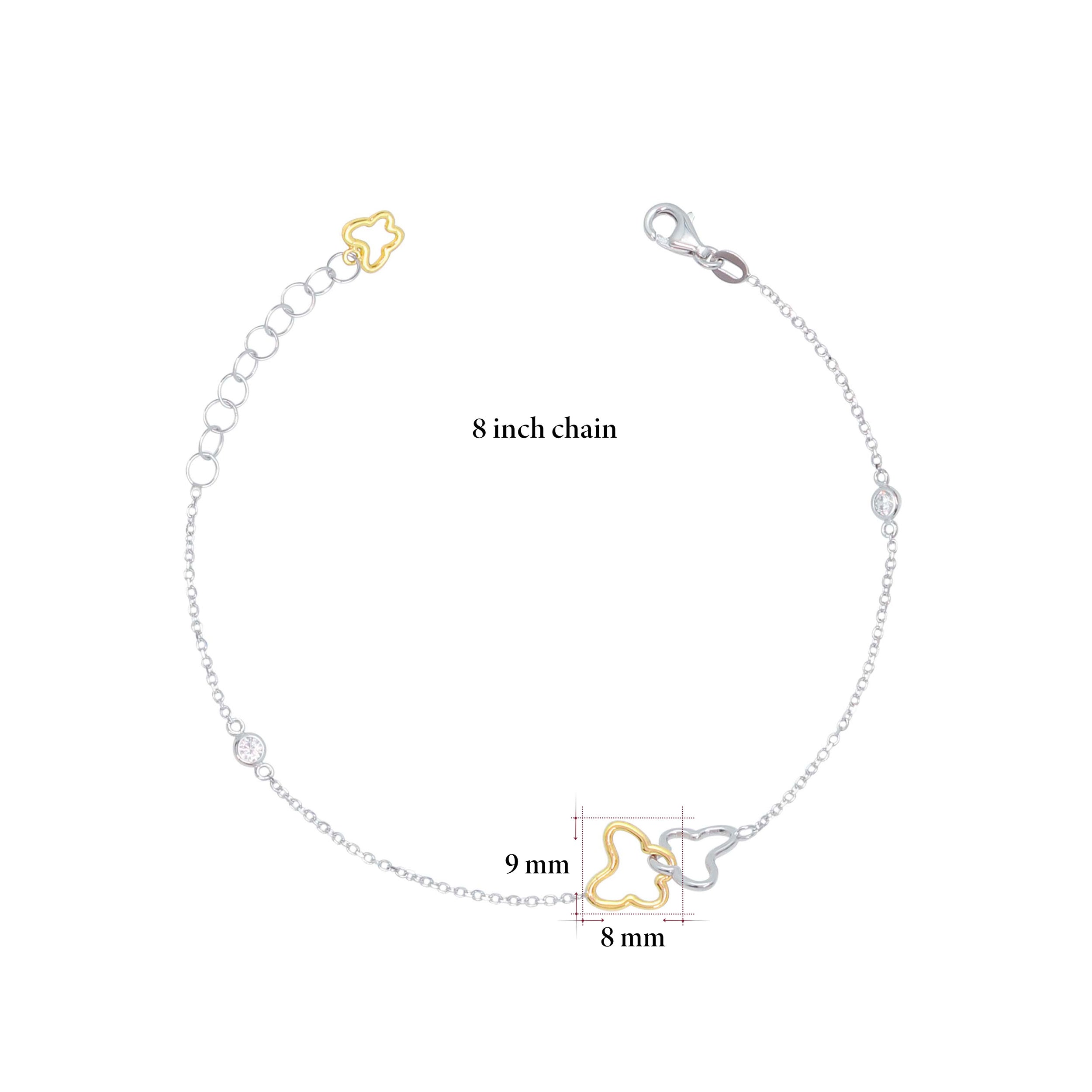 14K White and Rose or Yellow Gold Interlocking Butterfly Bracelet with Bezel Set CZ Accents