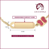UNICORNJ 14K Yellow Gold Childrens ID Bracelet with Butterfly Charm Red Enamel 5.5" Italy
