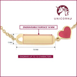 UNICORNJ 14K Yellow Gold Childrens ID Bracelet with Heart Charm Red Enamel 5.5" Italy