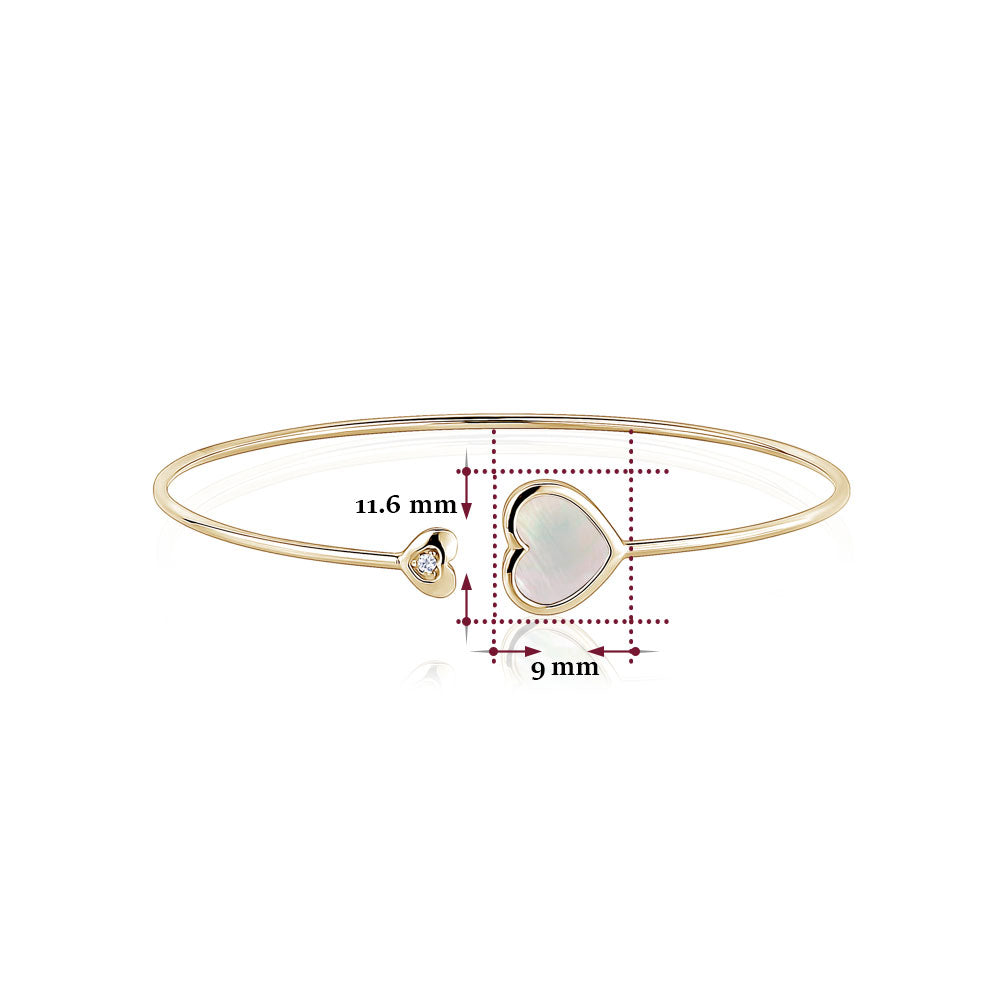 14K Yellow Gold Double Heart Wire Bracelet Mother of Pearl or Pink for Girls and Women Italy