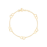 14K Yellow Gold Asymmetrical Hearts Bracelet Polished Open Linked Italy 7"