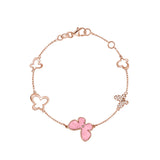 14K Rose Gold Butterfly Bracelet with Pink Mother of Pearl and Simulated Diamonds Italy 7"