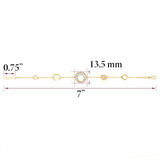 14K Yelow Gold Round Circle Disc Bracelet with Mother of Pearl and Simulated Diamonds Italy 7"