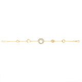 14K Yelow Gold Round Circle Disc Bracelet with Mother of Pearl and Simulated Diamonds Italy 7"