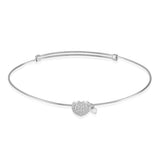 Heart Pave Bangle Bracelet in 14k White Gold with CZ Pave