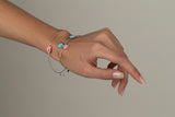 UNICORNJ 14K White Gold Adjustable Bangle Bracelet with Light Pink or Light Blue Enamel Heart Accent 7" Italy