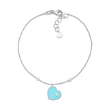 UNICORNJ 14K White Gold Bracelet with Light Pink or Light Blue Enamel Sliding Heart Accent 7.5" Italy