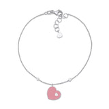 UNICORNJ 14K White Gold Bracelet with Light Pink or Light Blue Enamel Sliding Heart Accent 7.5" Italy
