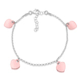 Sterling Silver Rose Gold High Polished Heart Charm Bracelet Rolo Chain 8"