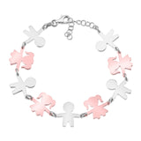 Sterling Silver Rose Gold Plate High Polished Girls Boys Holding Hands Silhouette Figure Bracelet 8"