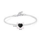 Sterling Silver Wire Bracelet Bangle Heart with Onyx  Inlay 7"
