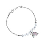 Sterling Silver Unicorn Bracelet with Mother of Pearl Inlay and Diamond Crystals 7.5"