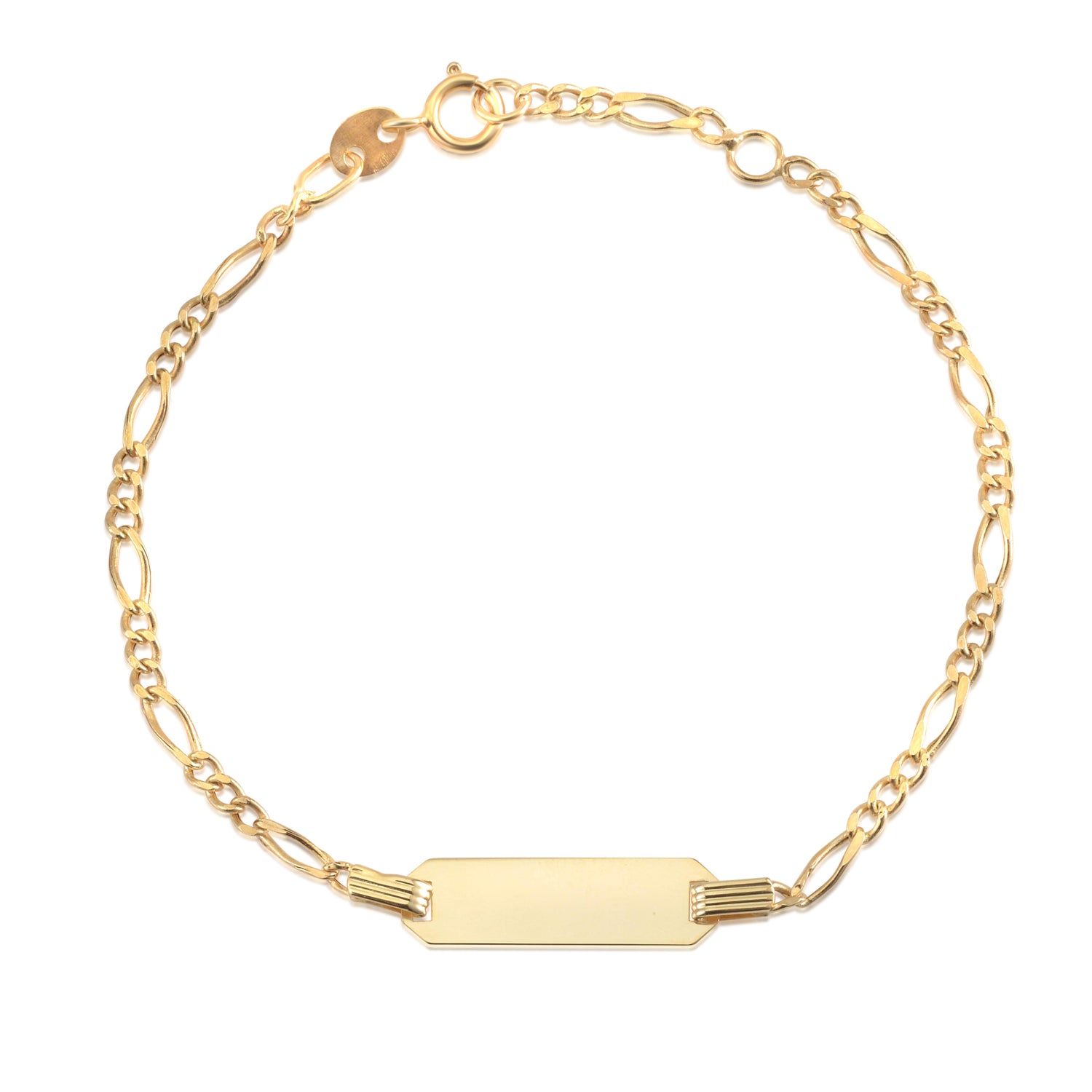 14k Gold ID Bracelet Engravable Girls Boys Kids Baby Figaro Chain Made in Italy