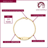 UNICORNJ Kids 14K Gold Bowed ID Bracelet Curb Chain 5.5" with Diamond Accent 0.01 ct Italy