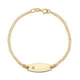 UNICORNJ Kids 14K Gold Bowed ID Bracelet Curb Chain 5.5" with Diamond Accent 0.01 ct Italy
