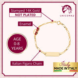 Kids ID Bracelet 14K Yellow Gold for Boys Figaro Chain Car Italy UNICORNJ 5.5"