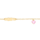 14k Gold ID Bracelet Engravable Girls Boys Kids Baby Gold Heart Charm Curb Chain Made in Italy