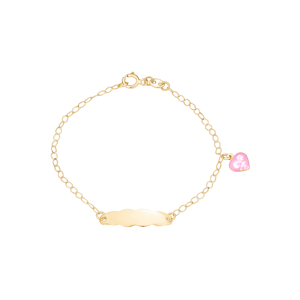 14k Gold ID Bracelet Engravable Girls Boys Kids Baby Gold Heart Charm Curb Chain Made in Italy
