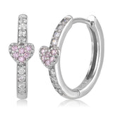 Heart Huggie Earrings in 14k White Gold with CZ Pink and Blue