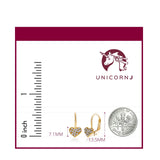 14K Yellow Gold Heart Leverback Earrings with Pavé Simulated Diamonds