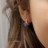 14K White Gold with Pink and Purple Pavé CZ Heart Leverback Earrings with Black Rhodium Finish