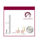 UNICORNJ 14K Yellow Gold Childrens Cute Butterfly Leverback Earrings with Light Pink or Red Enamel Italy
