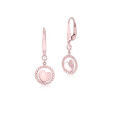 UNICORNJ 14K Rose Gold Double Dangle Leverback Earrings Floating Heart Polished in Open Beaded Circle with CZ Accent Italy