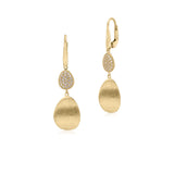 14K Yellow Gold Graduated Double Dangle Teardrop Brushed or Polished and Pave CZ Leverback Earrings