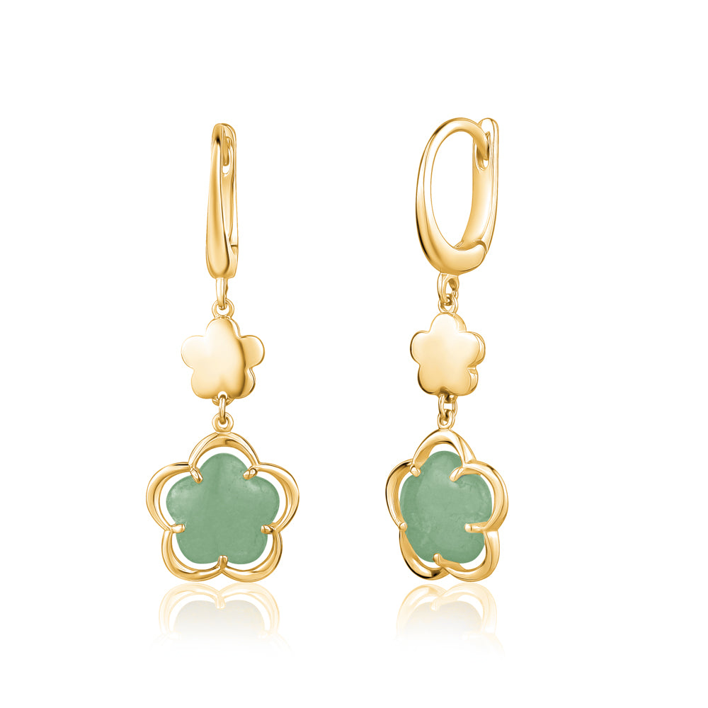A PAIR OF GREEN JADE BEAD GOLD PLATED DANGLY LEVERBACK HOOK EARRINGS A PAIR OF GREEN JADE BEAD GOLD PLATED DANGLY LEVERBACK HOOK EARRINGS
