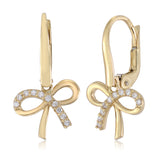 Bow Leverback Earrings in 14K Yellow or White Gold with CZ Pave