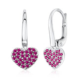 Heart Leverback Earrings in 14k Gold Yellow White Red or Rose with CZ Pave