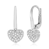 Heart Leverback Earrings in 14k Gold Yellow White Red or Rose with CZ Pave