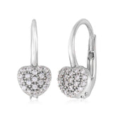 14K White Gold Heart with Pave CZ Leverback Earrings