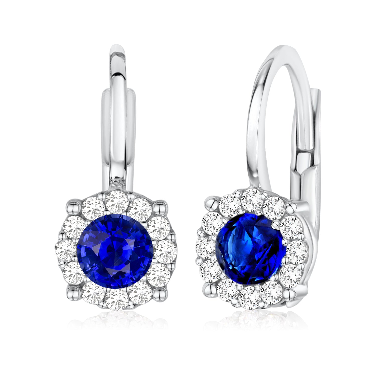 14K Yellow and White Gold Simulated Gemstone Halo Leverback Earrings