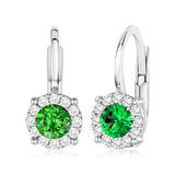 14K Yellow and White Gold Simulated Gemstone Halo Leverback Earrings