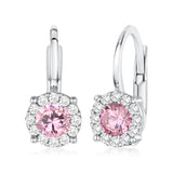 14K Yellow and White Gold Simulated Gemstone Halo Leverback Earrings
