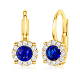 14K Yellow and White Gold Simulated Gemstone Halo Leverback Earrings