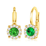 14K Yellow and White Gold Simulated Gemstone Halo Leverback Earrings