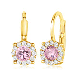 14K Yellow and White Gold Simulated Gemstone Halo Leverback Earrings