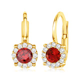 14K Yellow and White Gold Simulated Gemstone Halo Leverback Earrings