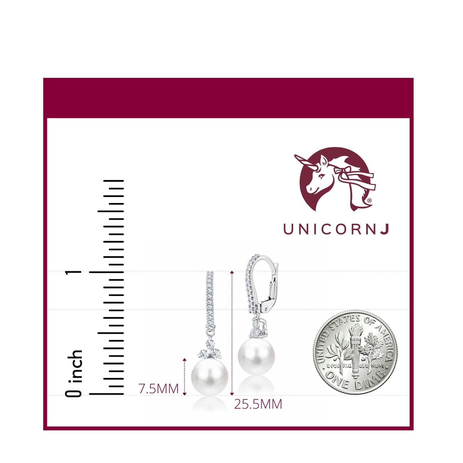 UNICORNJ 14K White Gold Freshwater Cultured Pearl Dangle Leverback Earrings with CZ Trillium Cluster Italy