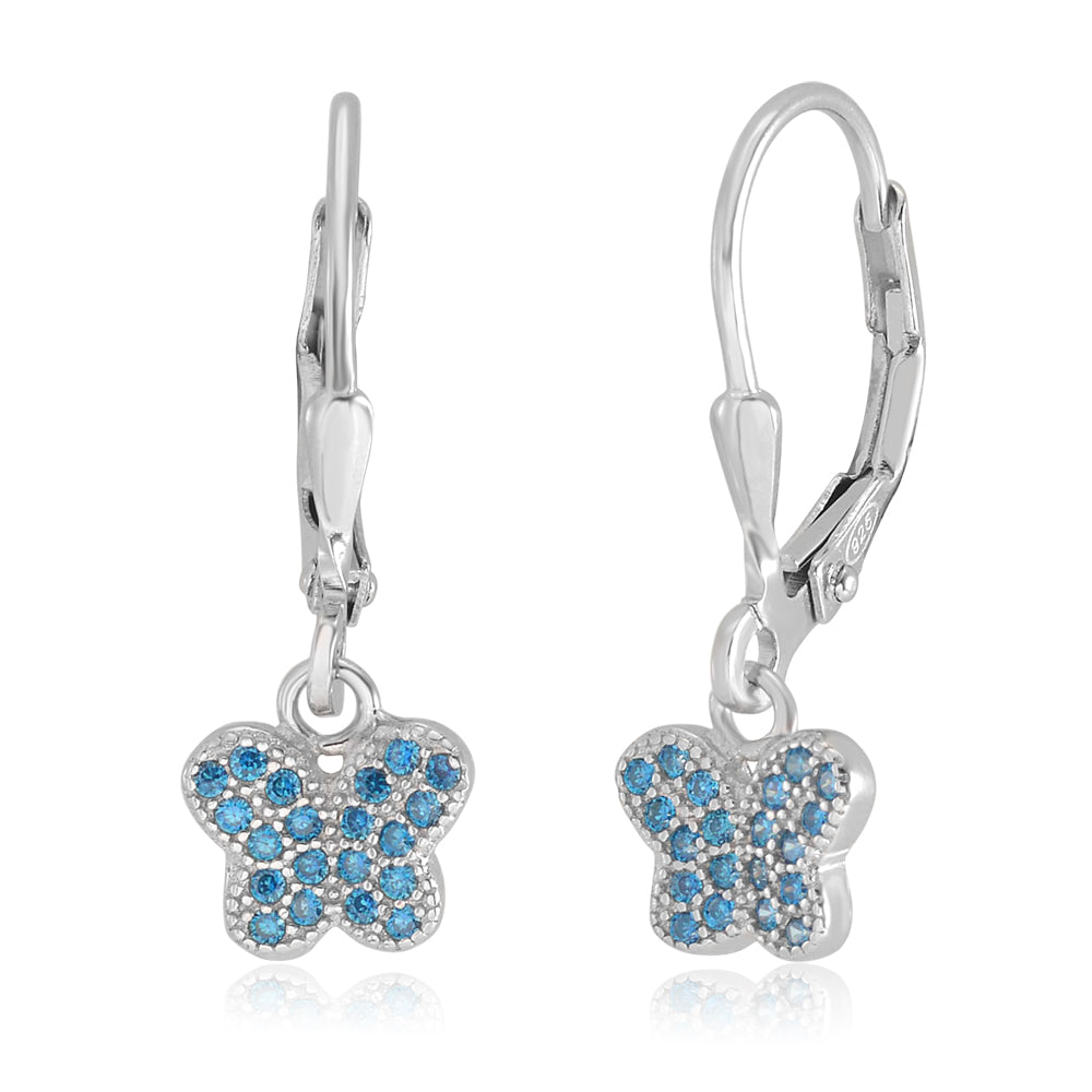 Butterfly Leverback Earrings in Sterling Silver with CZ Pavé