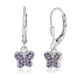 Butterfly Leverback Earrings in Sterling Silver with CZ Pavé